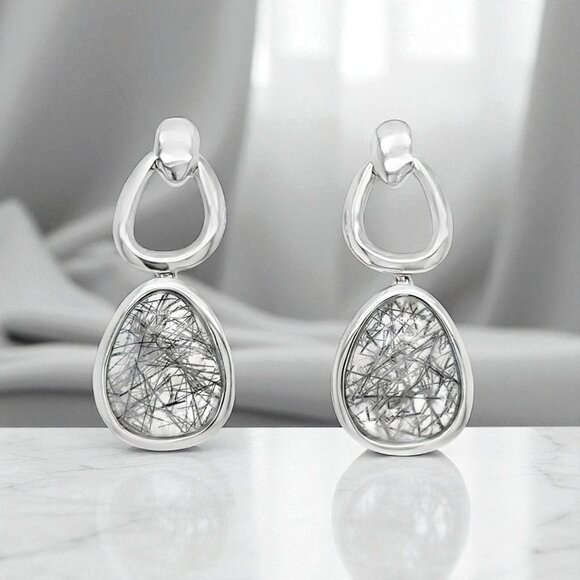 Jewelry - Black Rutilated Quartz Earrings in 925 Sterling Silver